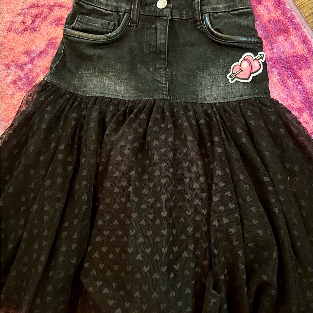MonnaLisa Black Tulle Heart Skirt with Pink Heart Patch
